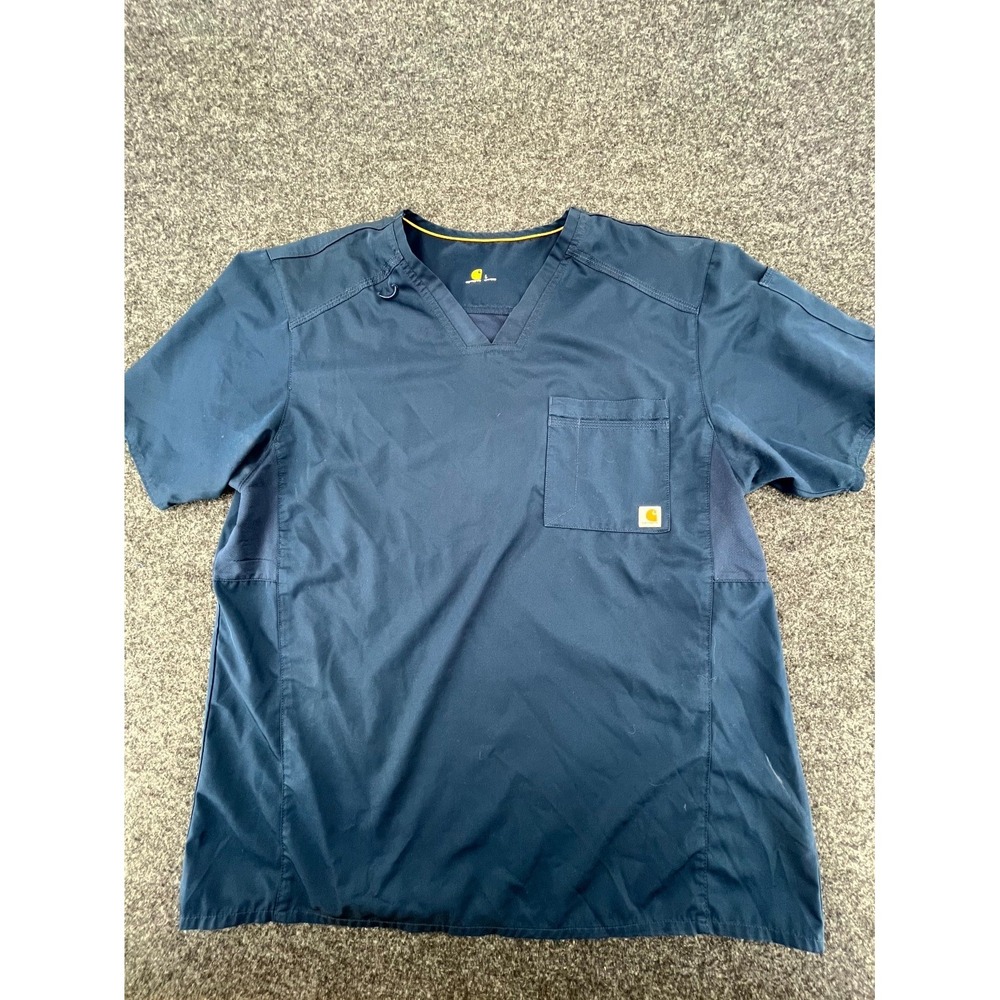 Carhartt‎ Force Scrub Top Mens Large Navy Blue Rugged Flex Medical Healthcare